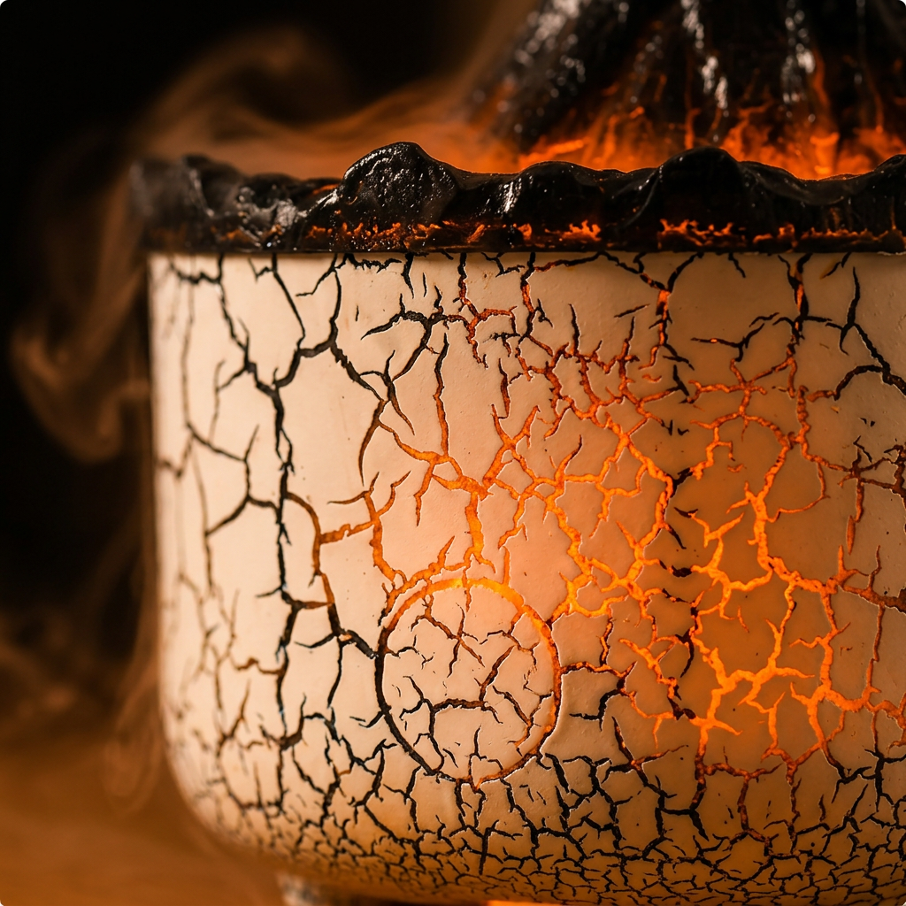 Gros plan sur la texture craquelée incandescente