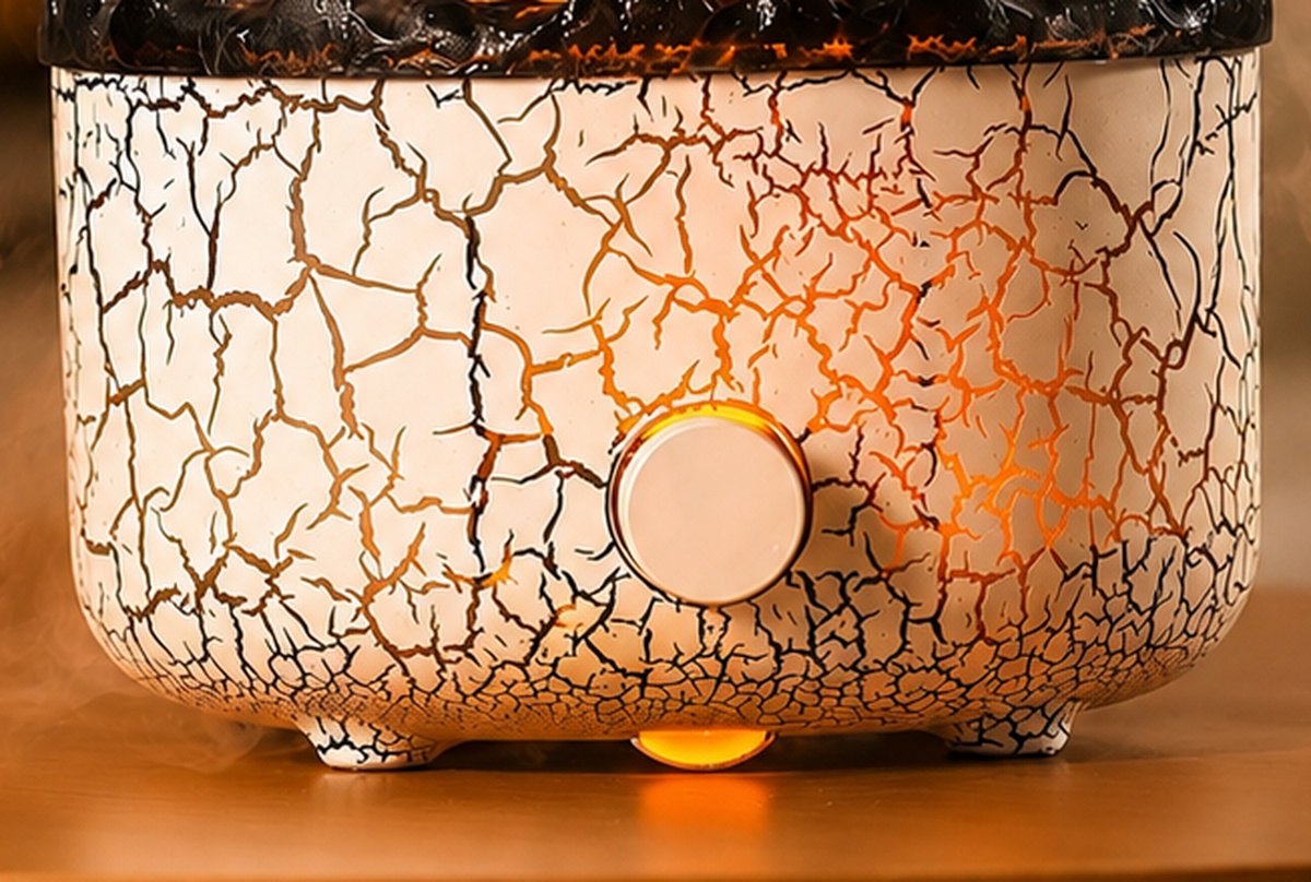 Gros plan sur la texture craquelée incandescente